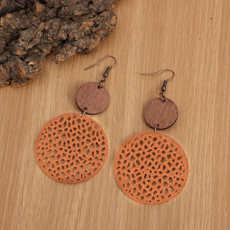 Pendientes Bohemios Retro de Madera y Cuero
