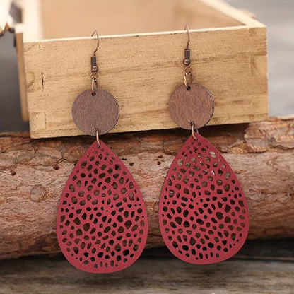 Pendientes de Cuero Estilo Vintage con Calado