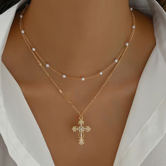 Collar colgante Cruz de múltiples capas