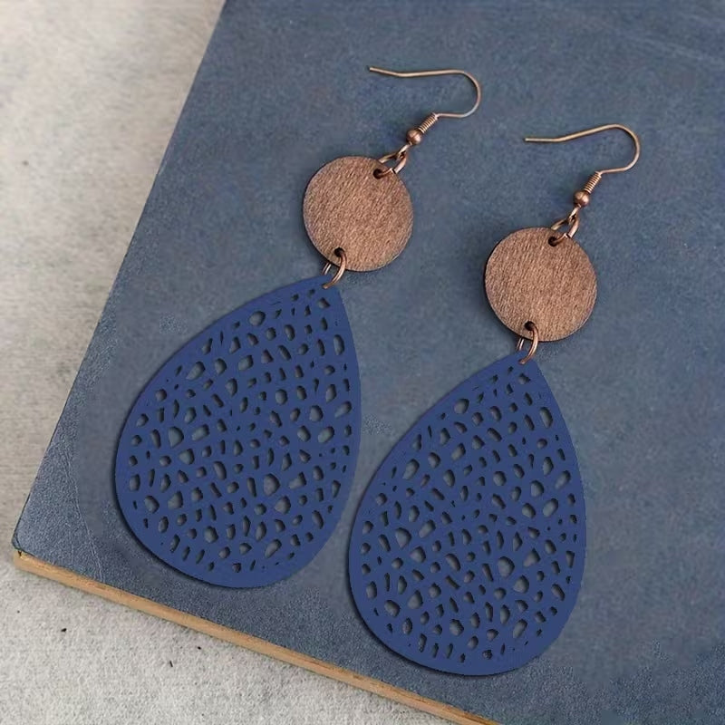 Pendientes de Cuero Estilo Vintage con Calado