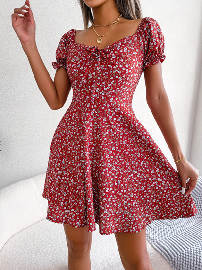 Roxie - Vestido Informal Corto de Manga Corta con Flores Primavera Verano para Mujer