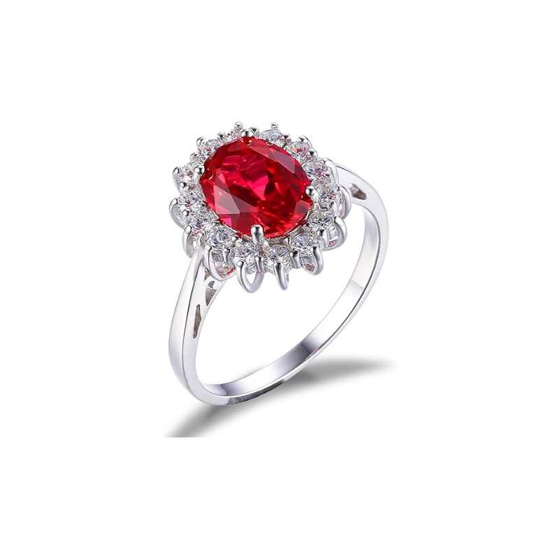 Anillo halo clásico de rubí | Oro blanco