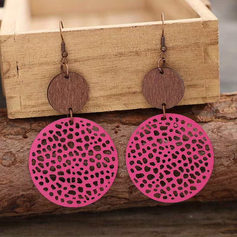 Pendientes Bohemios Retro de Madera y Cuero