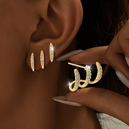 Pendientes de botón elegantes de strass con tres garras