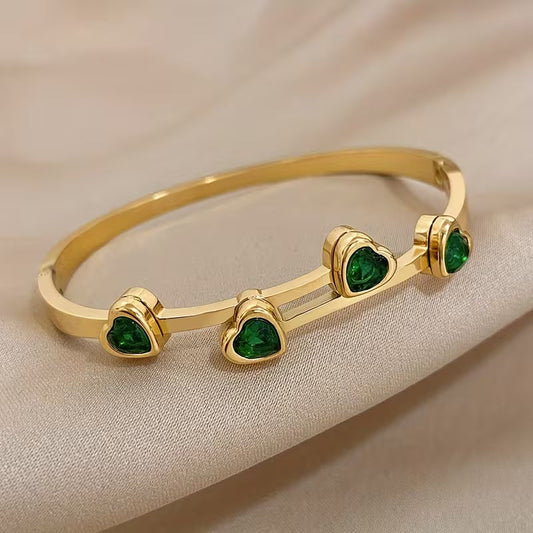 Pulsera Corazones Verdes | Oro