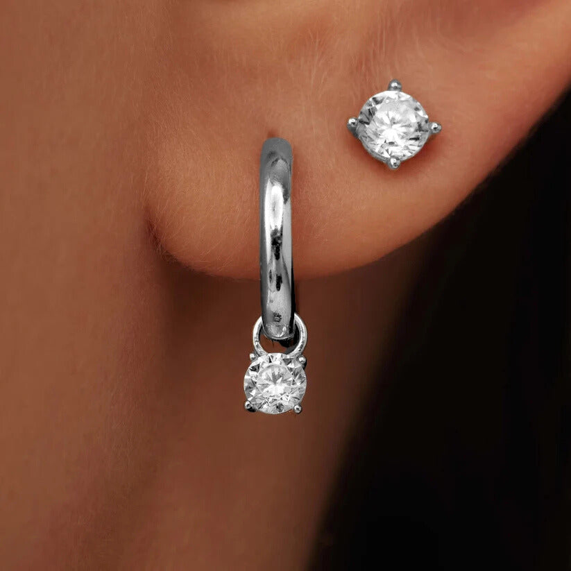 Set de pendientes de piedra Larmes de Lune | Oro blanco