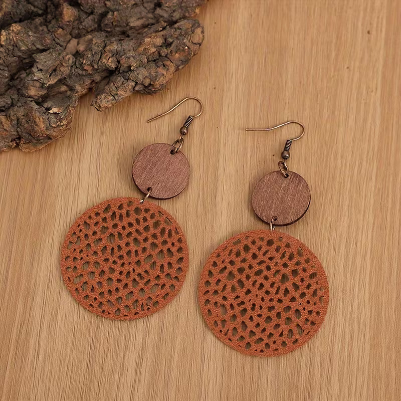Pendientes Bohemios Retro de Madera y Cuero