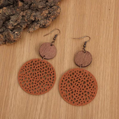 Pendientes Bohemios Retro de Madera y Cuero