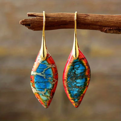 Pendientes Colgantes de Hoja de Piedra Natural