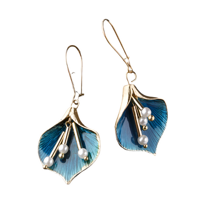 Aretes de Loto Azul Plata Vintage