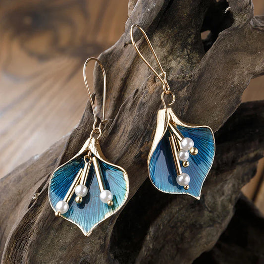 Aretes de Loto Azul Plata Vintage