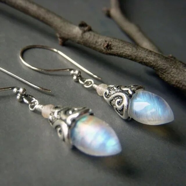 Pendientes Cristal Luna Vintage en Plata