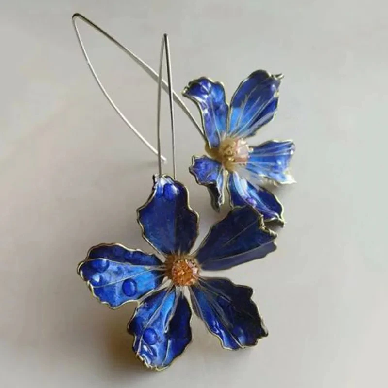 Pendientes vintage de flores azules