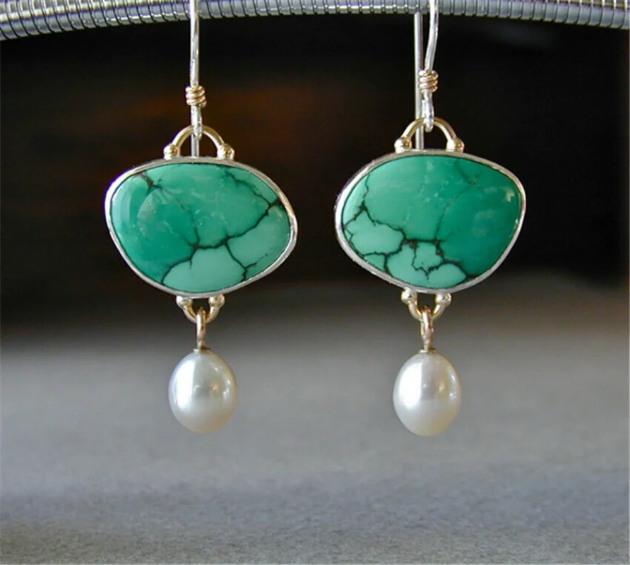 Pendientes Turquesa y Perlas Vintage