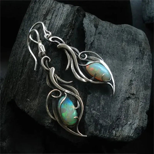 Pendientes vintage de ópalo azul en plata de ley