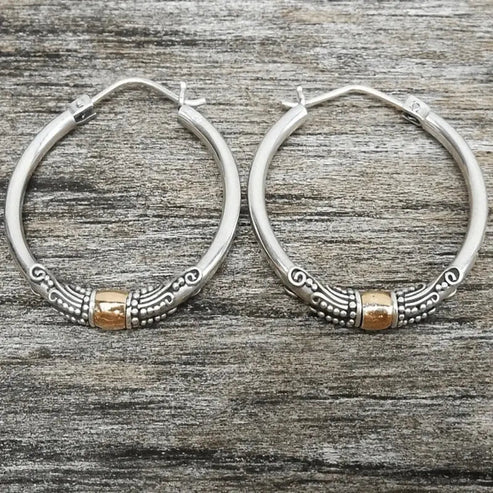 Pendientes de aro vintage de plata tallados