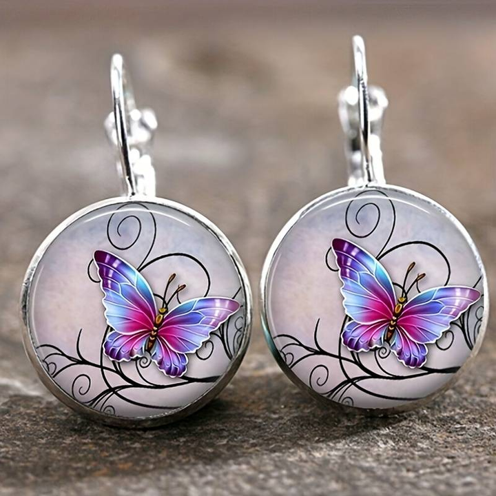 Pendientes vintage redondos de mariposa de cristal