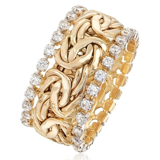 Anillo vintage dorado trenzado de circonita