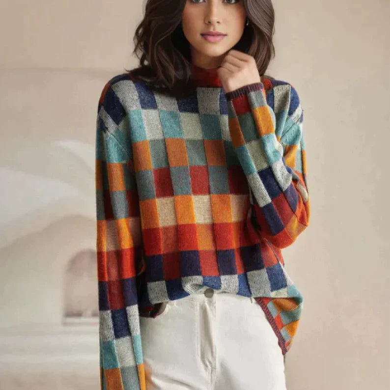 Anna - Jersey de cuello alto con patchwork de alta costura