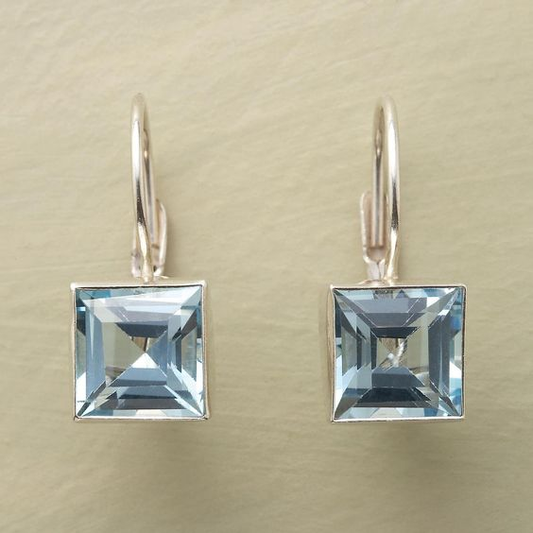 Pendientes Vintage de Cubo de Vidrio Azul