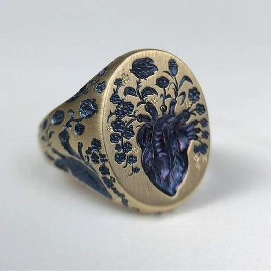 Anillo de Oro Vintage Flor Azul