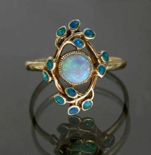 Anillo azul con cristales vintage y ópalo