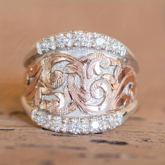 Anillo vintage plateado y rosa