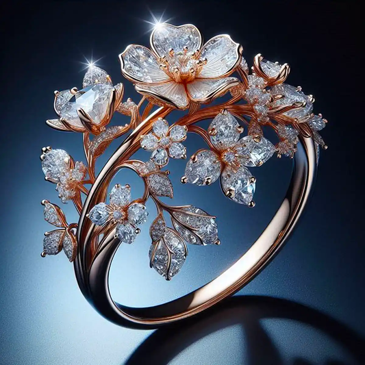 Anillo Vintage de Cristal Radiante y Flor