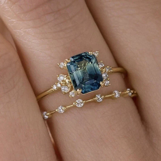 Set de 2 Anillos Brillo Cristal Azul