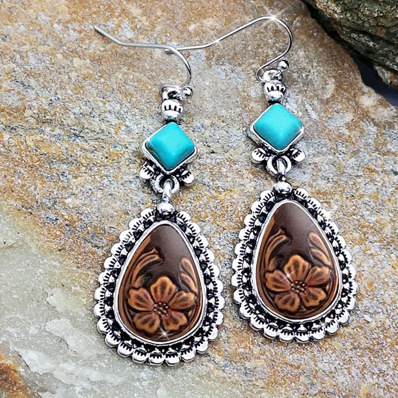 Pendientes de plata con flor de gota de piedra azul
