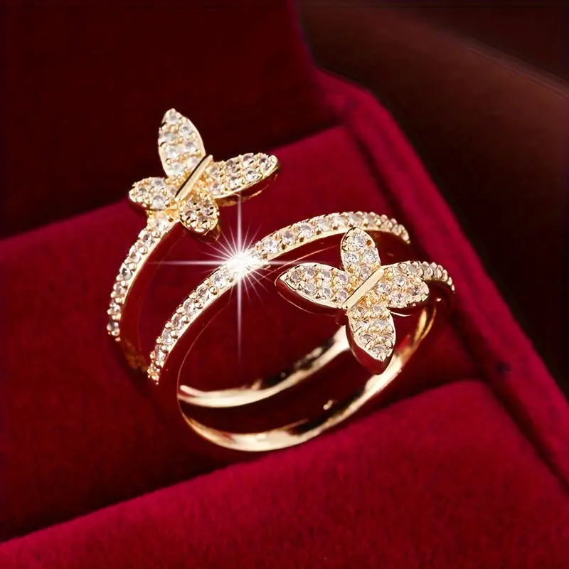 Anillo ajustable de mariposa con circonita