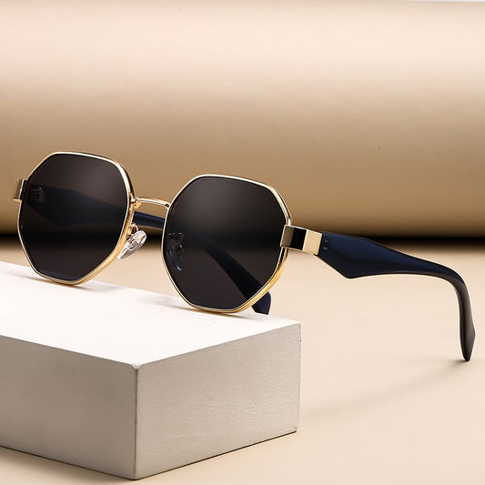 Alessia - Gafas de sol retro poligonales con montura metálica para mujer