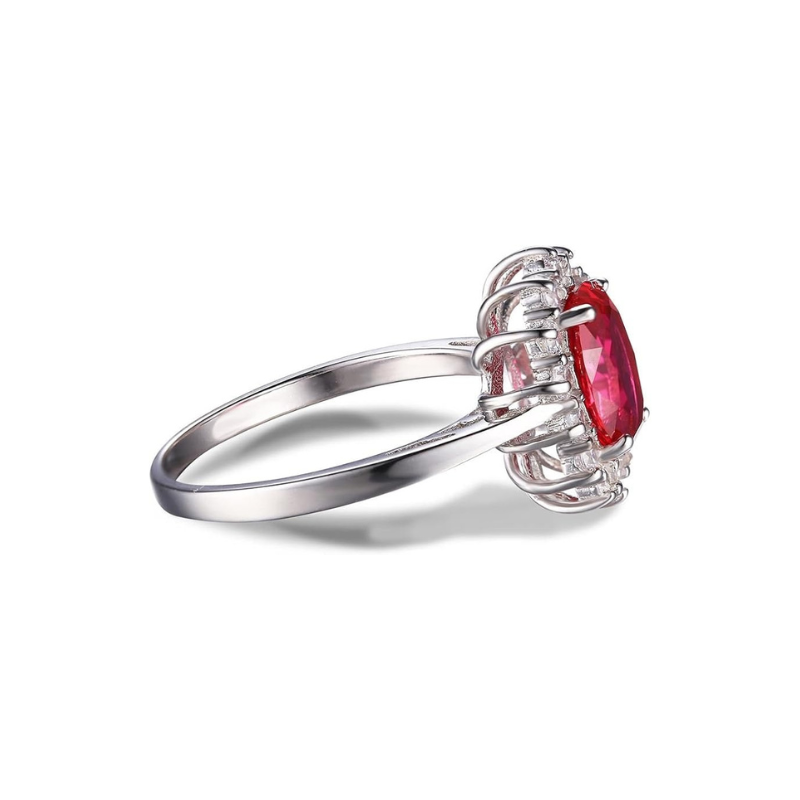 Anillo halo clásico de rubí | Oro blanco
