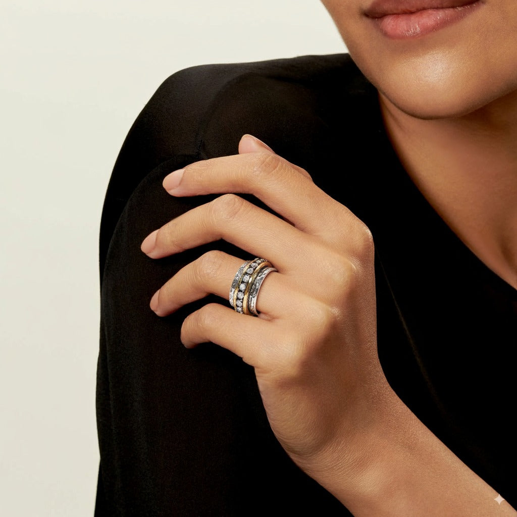 Anillo Vintage en Oro y Plata con Circonitas