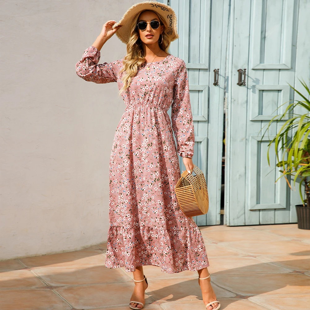 Emma - Vestido Bohemio Elegante de Manga Larga con Cuello Redondo Primavera Verano para Mujer