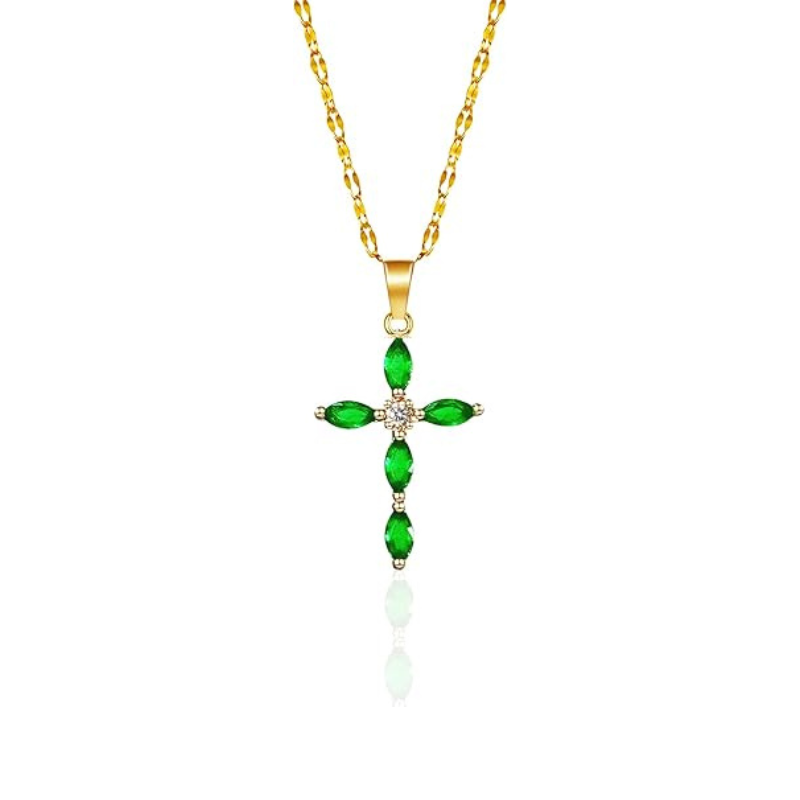 Collar cruz de esmeralda | Oro