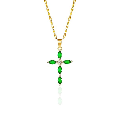 Collar cruz de esmeralda | Oro