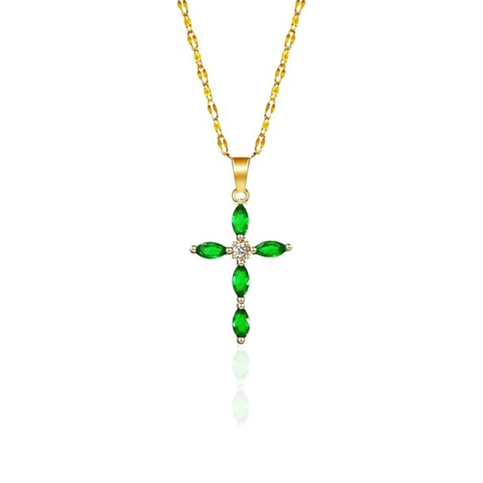 Collar cruz de esmeralda | Oro