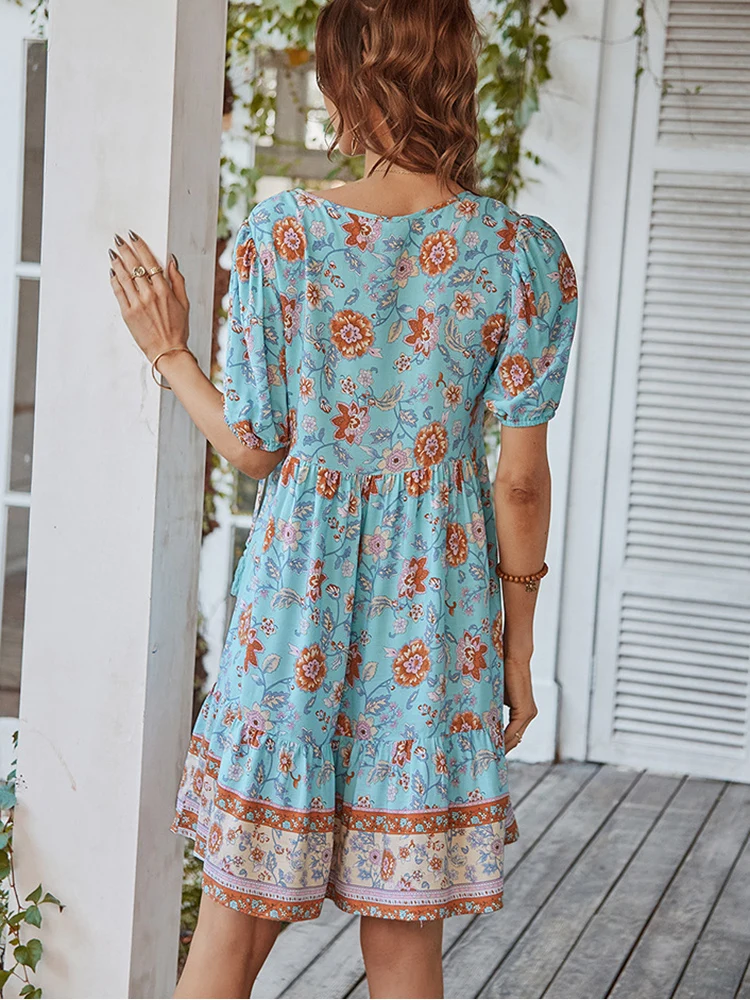 Ainara - Vestido Bohemio Chic y Escote en V Primavera Verano para Mujer