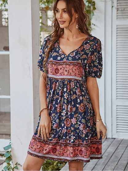 Ainara - Vestido Bohemio Chic y Escote en V Primavera Verano para Mujer