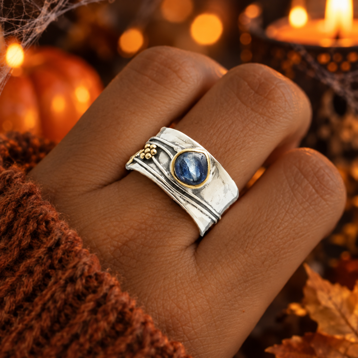 Anillo Zafiro Azul - Vintage Plateado