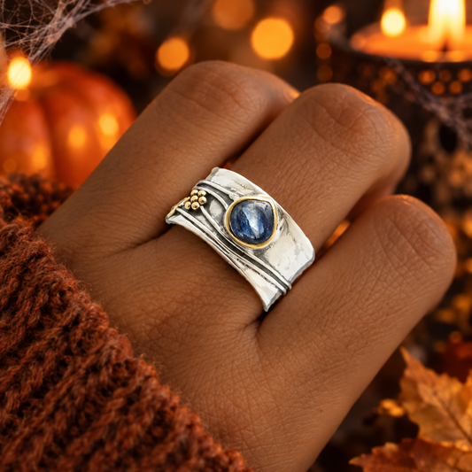 Anillo Zafiro Azul - Vintage Plateado