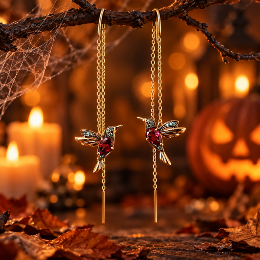 Pendientes Colibrí en Esmalte y Circonitas - Vintage